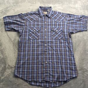 ELY Cattleman Shirt Men's Medium Blue‎ Pearl Snap Country Western Shirt Sleeve
